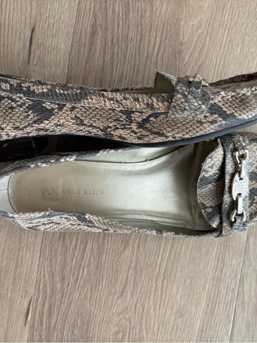 Anne Klein Snake-Print Loafer in Beige and Brown